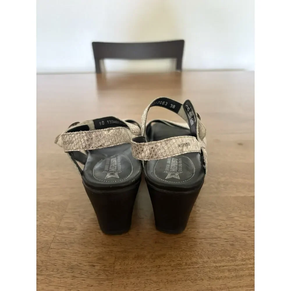 Mephisto Partelia Women's Snake Print Wedge Leather Comfort Sandals